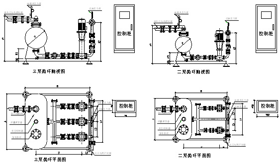 不銹鋼無負(fù)壓變頻供水設(shè)備平面圖