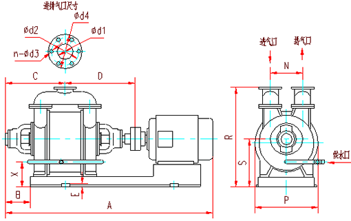 SK系列水環(huán)式真空泵外型及連接圖